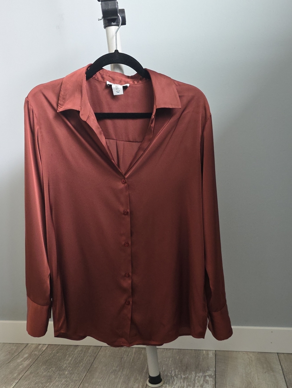 Satin Button-Front Blouse - Rust